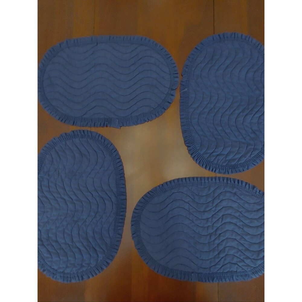 VTG Set/4 Quilted Oval Placemats in Deep NAVY Blue Matchy blue stitching (023)
